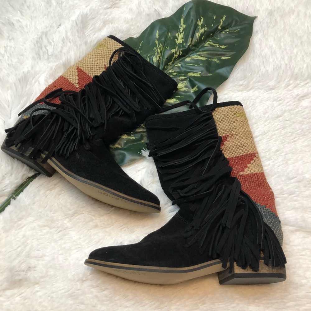 Anthro Howdy Boots Leather Suede Sz 37 Fringe Boho